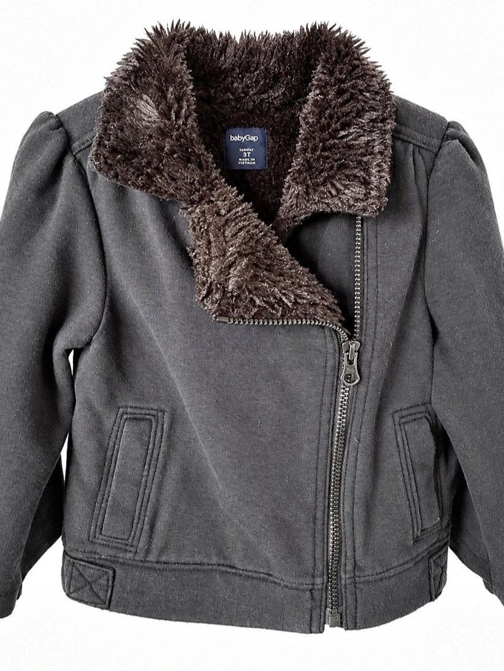 babyGap Girls Charcoal Faux Fur Lined Moto Biker Jacket 18-24M